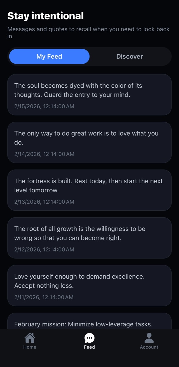 YVY daily feed screen with accountability reminders